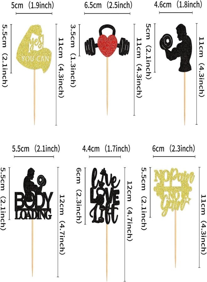 Confetti! 24pcs Gym-Themed Cupcake Toppers, Fitness and Weightlifting Decorations for Birthday Parties, Fitness Enthusiast Party Supplies - Image 2